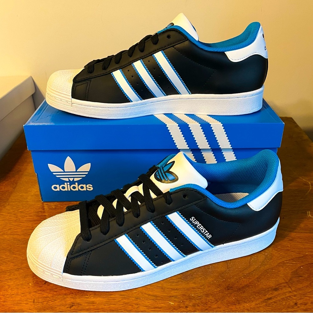 ADIDAS Originals Black, White, Bright Blue Superstar Shoes - Picture 11 of 11